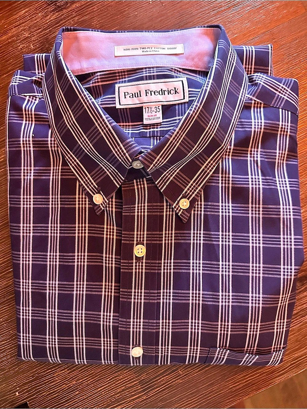 Paul Fredrick Plaid Cotton Button Down Size 171⁄2-35 Like New